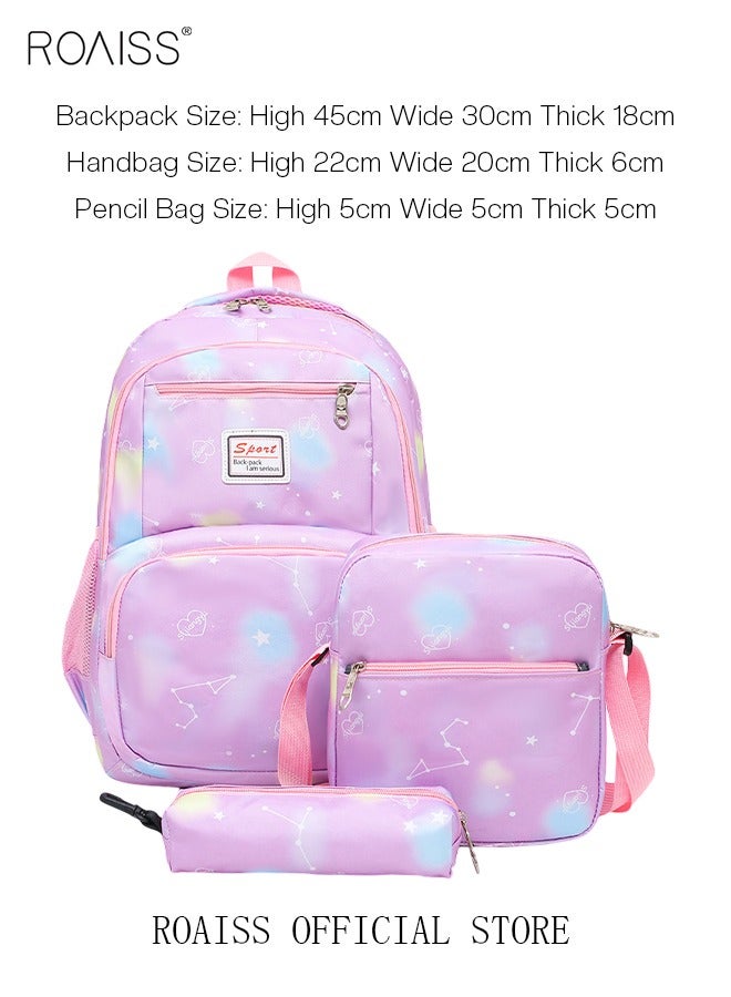 3-Piece Backpack Set Simple Large-Capacity Carrying School Bag Shoulder Bag Pencil Bag Waterproof Fabric Light Texture