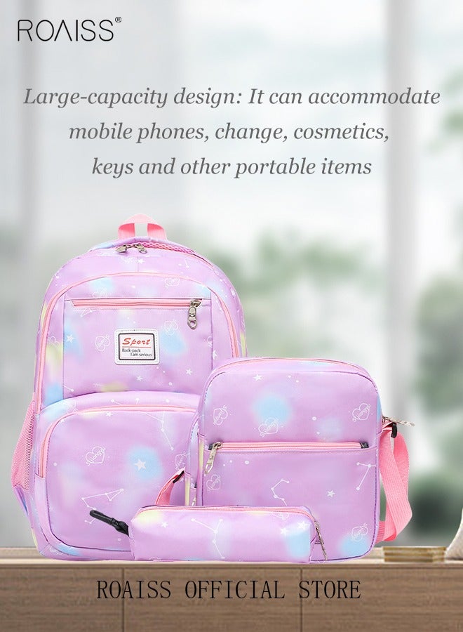 3-Piece Backpack Set Simple Large-Capacity Carrying School Bag Shoulder Bag Pencil Bag Waterproof Fabric Light Texture