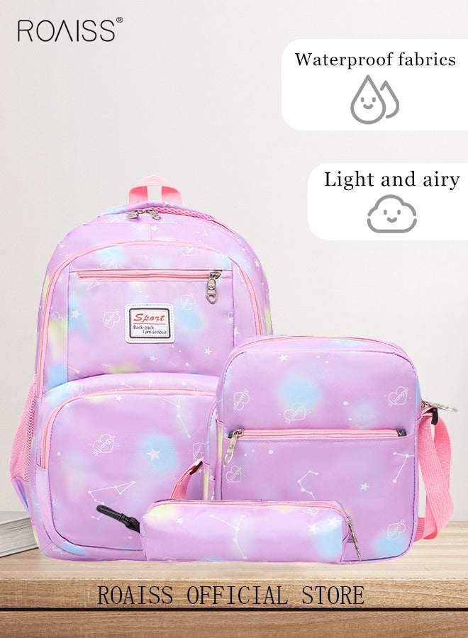 3-Piece Backpack Set Simple Large-Capacity Carrying School Bag Shoulder Bag Pencil Bag Waterproof Fabric Light Texture