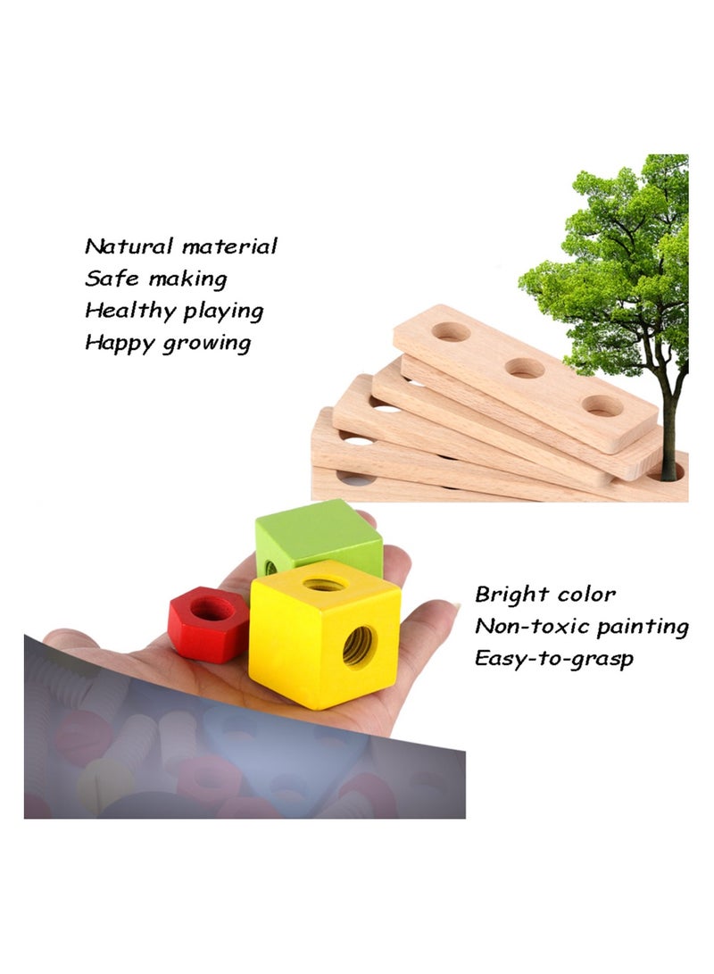 Ponny 36 PCS Wood Nuts Bolts Set Kids DIY Assembly Cars Model Wooden Construction Building Set for Kids