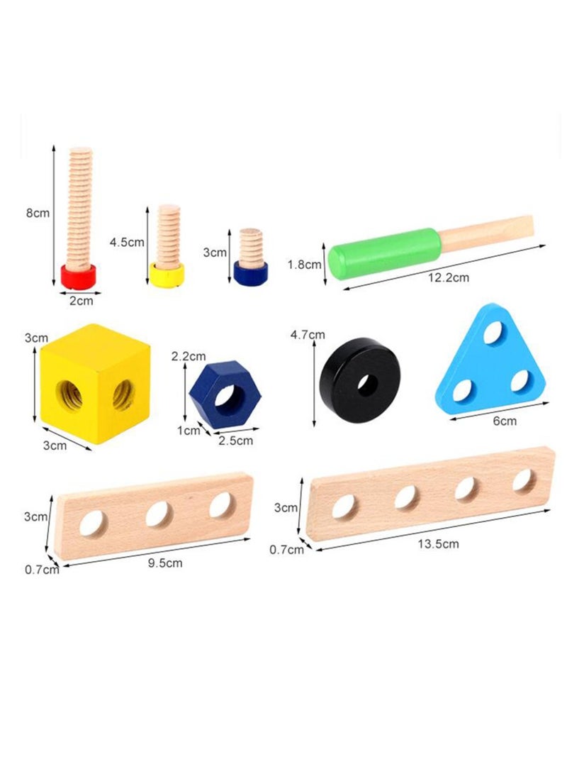 Ponny 36 PCS Wood Nuts Bolts Set Kids DIY Assembly Cars Model Wooden Construction Building Set for Kids