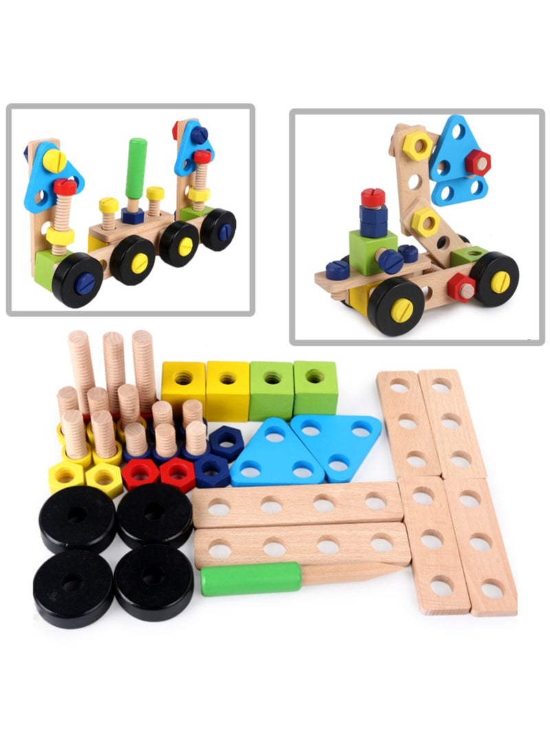 Ponny 36 PCS Wood Nuts Bolts Set Kids DIY Assembly Cars Model Wooden Construction Building Set for Kids