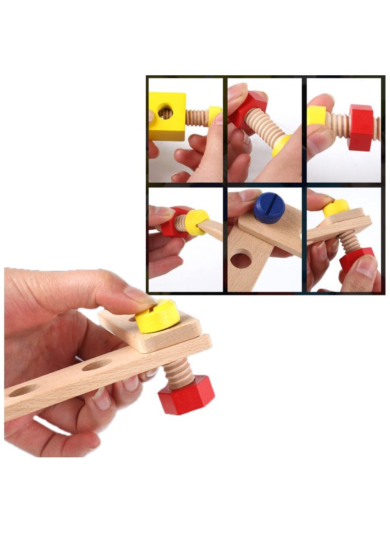 Ponny 36 PCS Wood Nuts Bolts Set Kids DIY Assembly Cars Model Wooden Construction Building Set for Kids