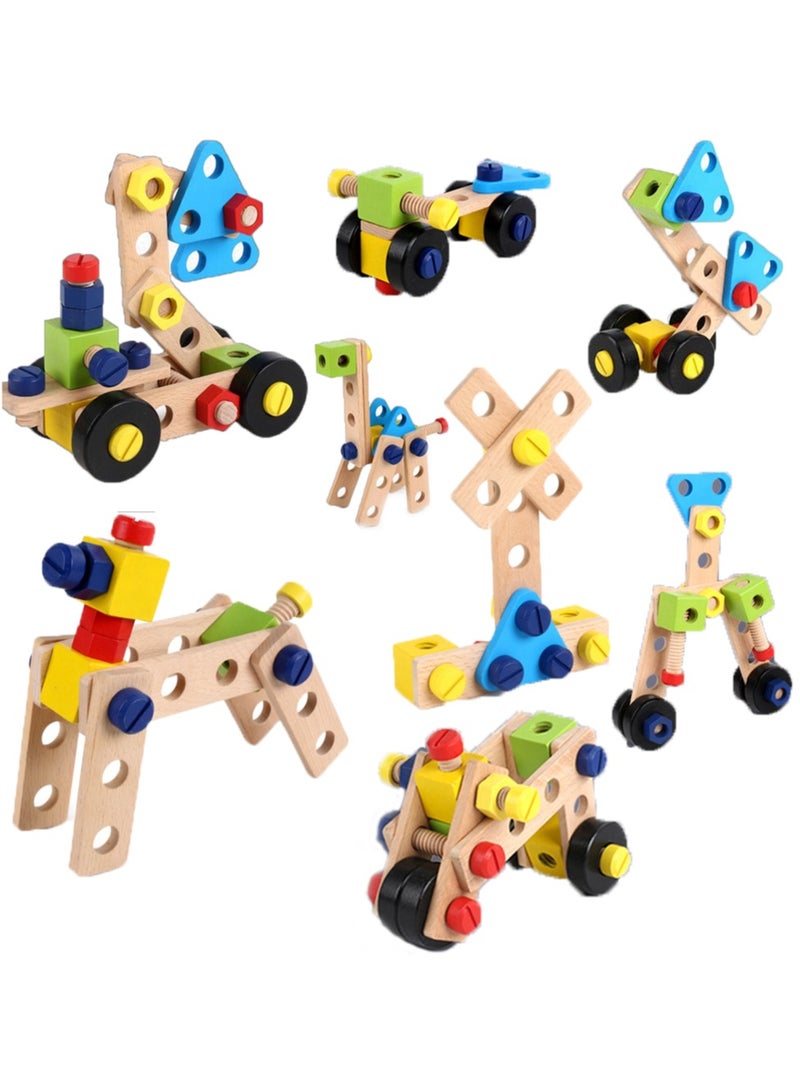 Ponny 36 PCS Wood Nuts Bolts Set Kids DIY Assembly Cars Model Wooden Construction Building Set for Kids