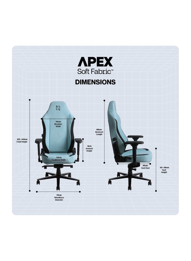 APEX Chair Premium Ergonomic Gaming Chair with Memory Foam Pillows Magnetic Headrest and Integrated Lumbar Support By NAVO ARTIC BLUE