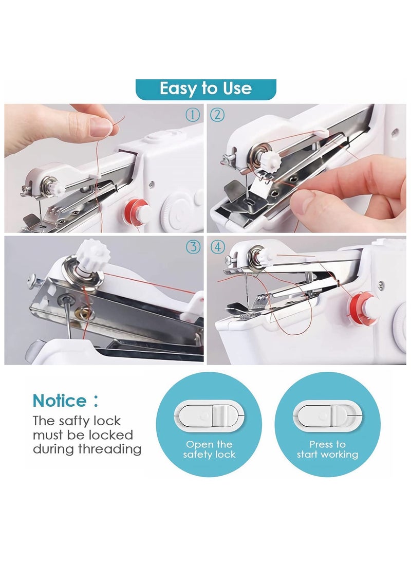 Handheld Sewing Machine for Beginners,Mini Sewing Machine for Quick Stitching,Hand Sewing Machine with Sewing Supplies Suitable for Home,Travel,DIY (White)