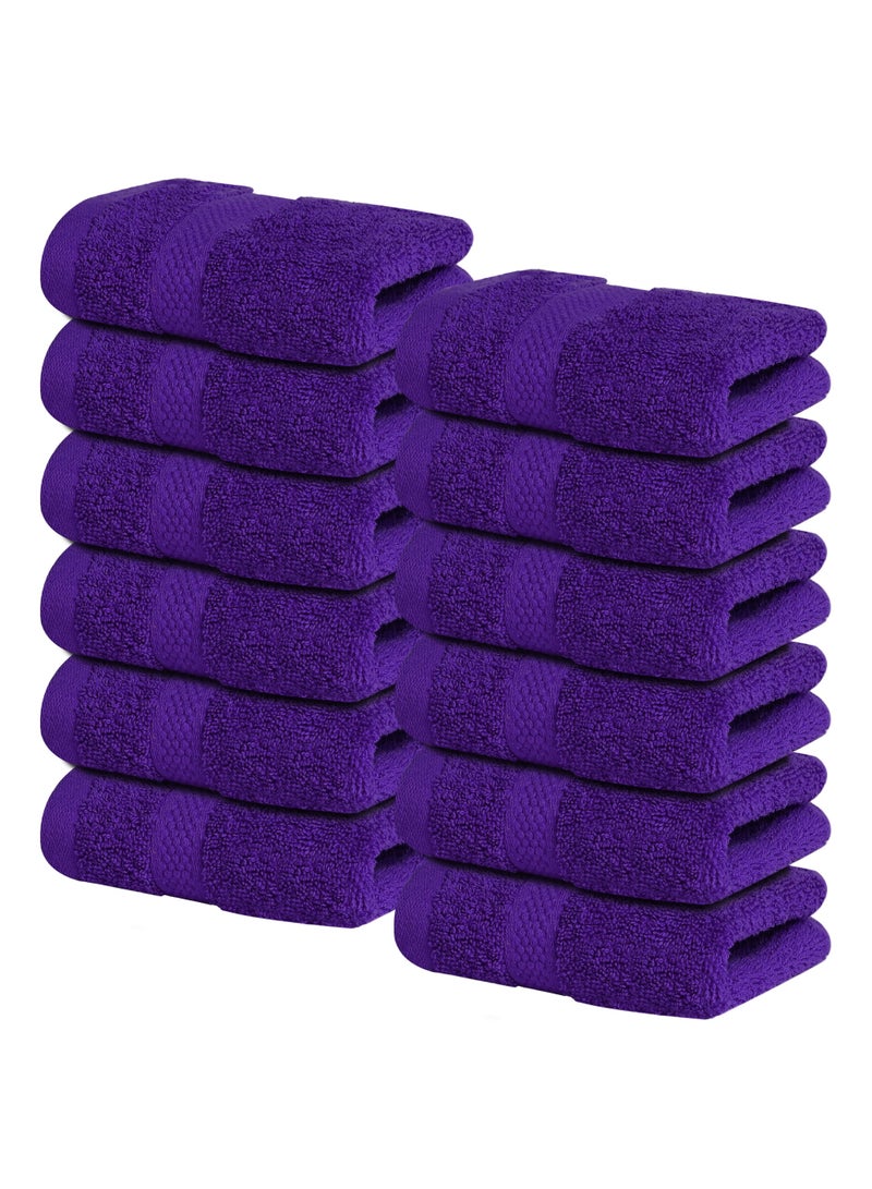 Infinitee Xclusives [12 Pack] Premium Purple Wash Cloths and Face Towels, 33cm x 33cm 100% Cotton, Soft and Absorbent Washcloths Set - Perfect for Bathroom, Gym, and Spa