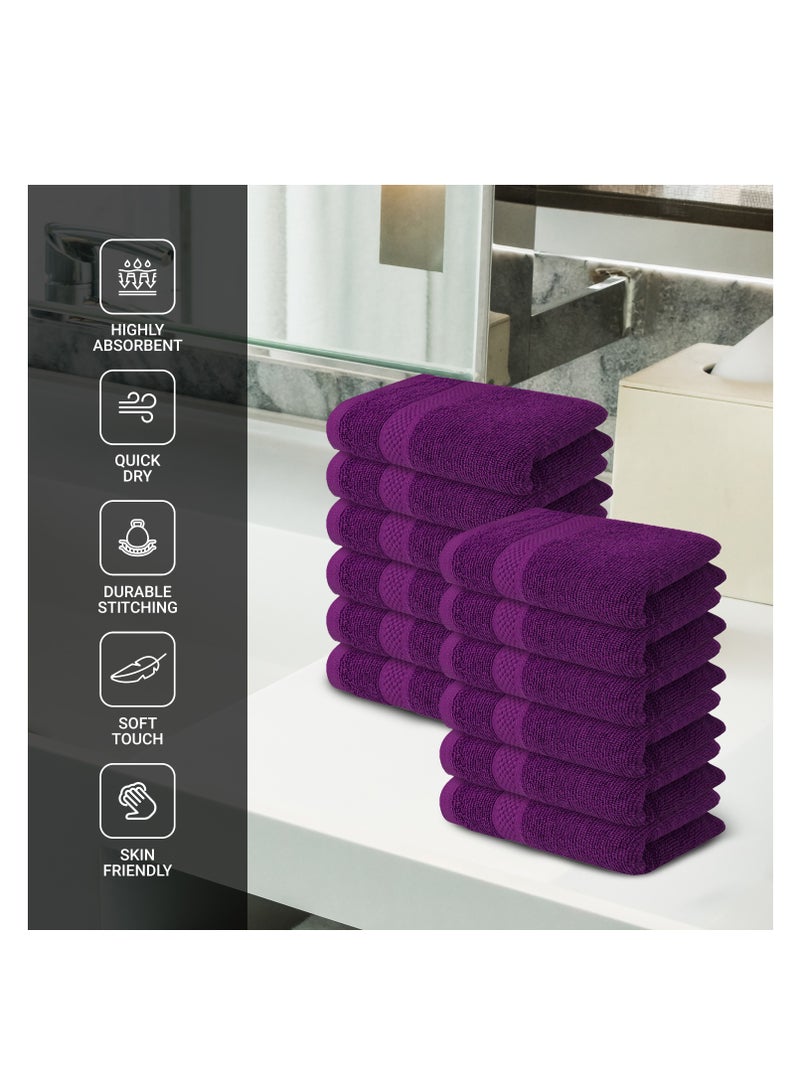Infinitee Xclusives [12 Pack] Premium Purple Wash Cloths and Face Towels, 33cm x 33cm 100% Cotton, Soft and Absorbent Washcloths Set - Perfect for Bathroom, Gym, and Spa