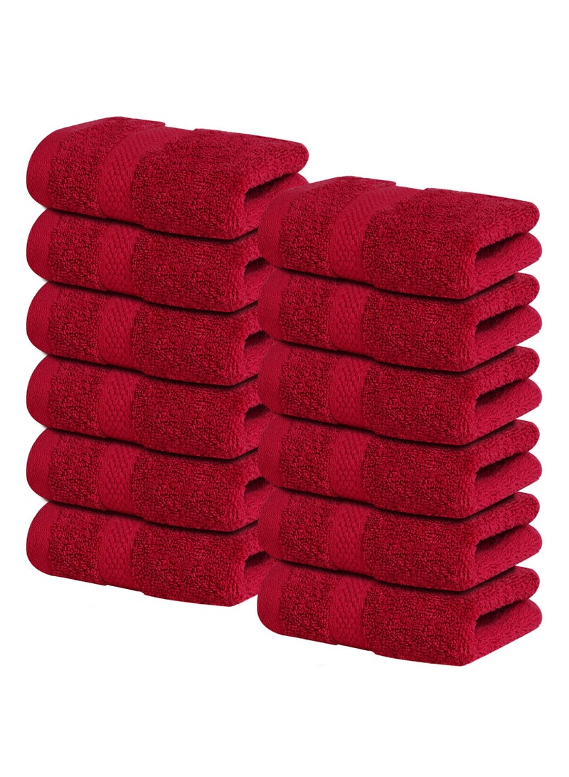 Infinitee Xclusives [12 Pack] Premium Red Wash Cloths and Face Towels, 33cm x 33cm 100% Cotton, Soft and Absorbent Washcloths Set - Perfect for Bathroom, Gym, and Spa