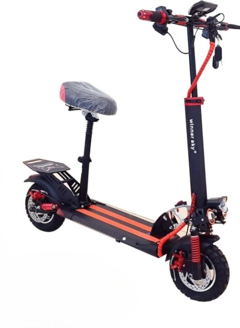 Electric Scooter E10 with Speed Metre Screen, 1000W Motor, Full Foldability, 48V 13Ah Battery, Improved Speed of 50km, Anti-Theft Remote Control Red