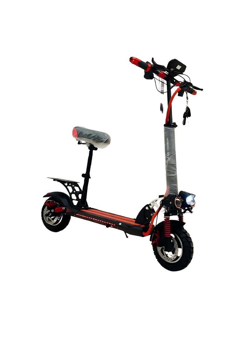 Electric Scooter E10 with Speed Metre Screen, 1000W Motor, Full Foldability, 48V 13Ah Battery, Improved Speed of 50km, Anti-Theft Remote Control Red