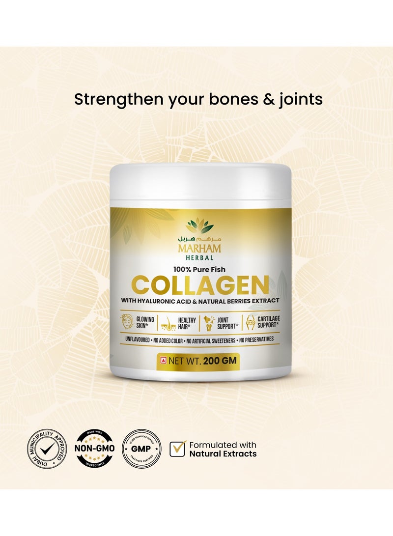 100% Pure Fish Collagen With Hyaluronic Acid & Vitamin C for Hair, Skin, Nails & Joints - 200g