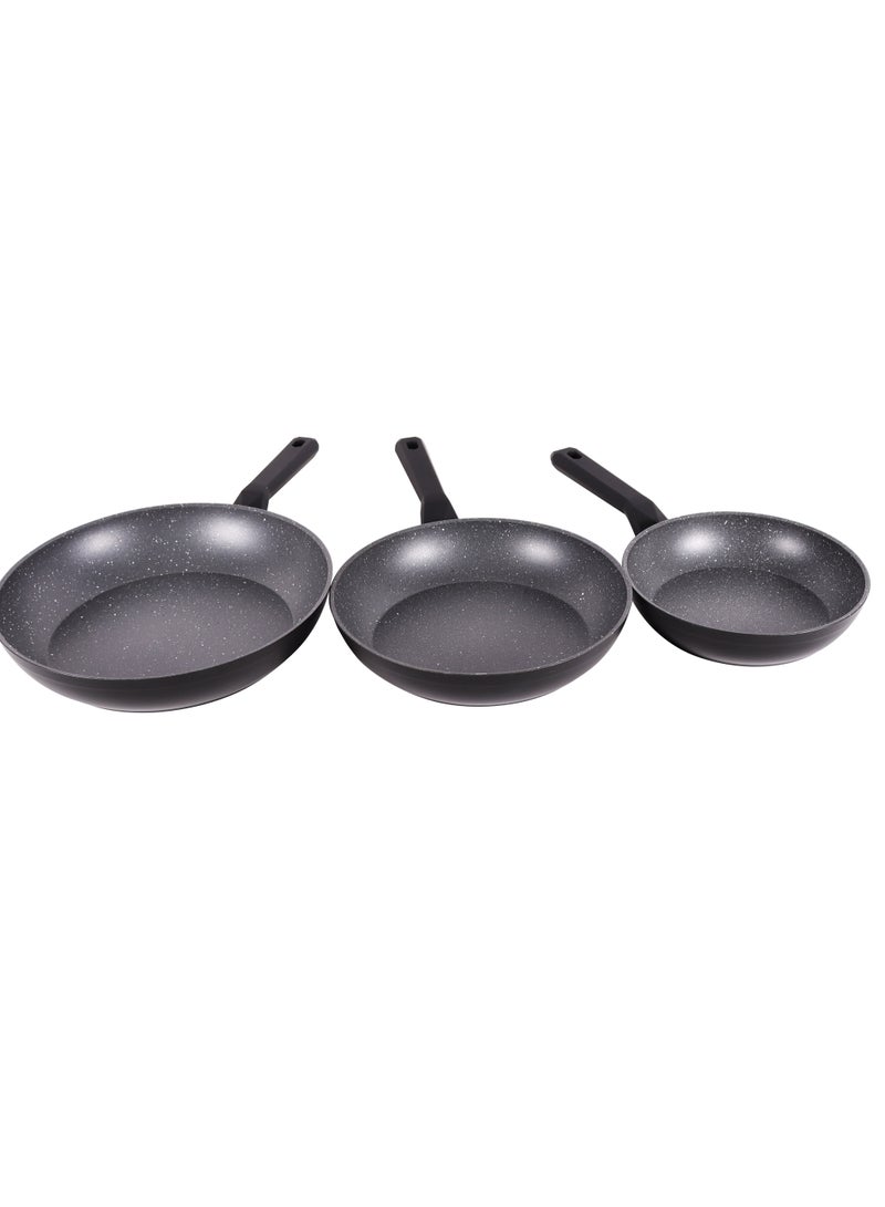 3 Pieces Non-Stick Granite Frying Pans, Non-Toxic Granite Cookware Set, 20cm 24cm 28cm Frying Pan Set with Induction Base, Cooking Skillet for Stir Fries, Dishwasher Safe, PFOA Free, Serenk Excellence Pan Series