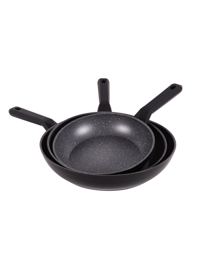 3 Pieces Non-Stick Granite Frying Pans, Non-Toxic Granite Cookware Set, 20cm 24cm 28cm Frying Pan Set with Induction Base, Cooking Skillet for Stir Fries, Dishwasher Safe, PFOA Free, Serenk Excellence Pan Series