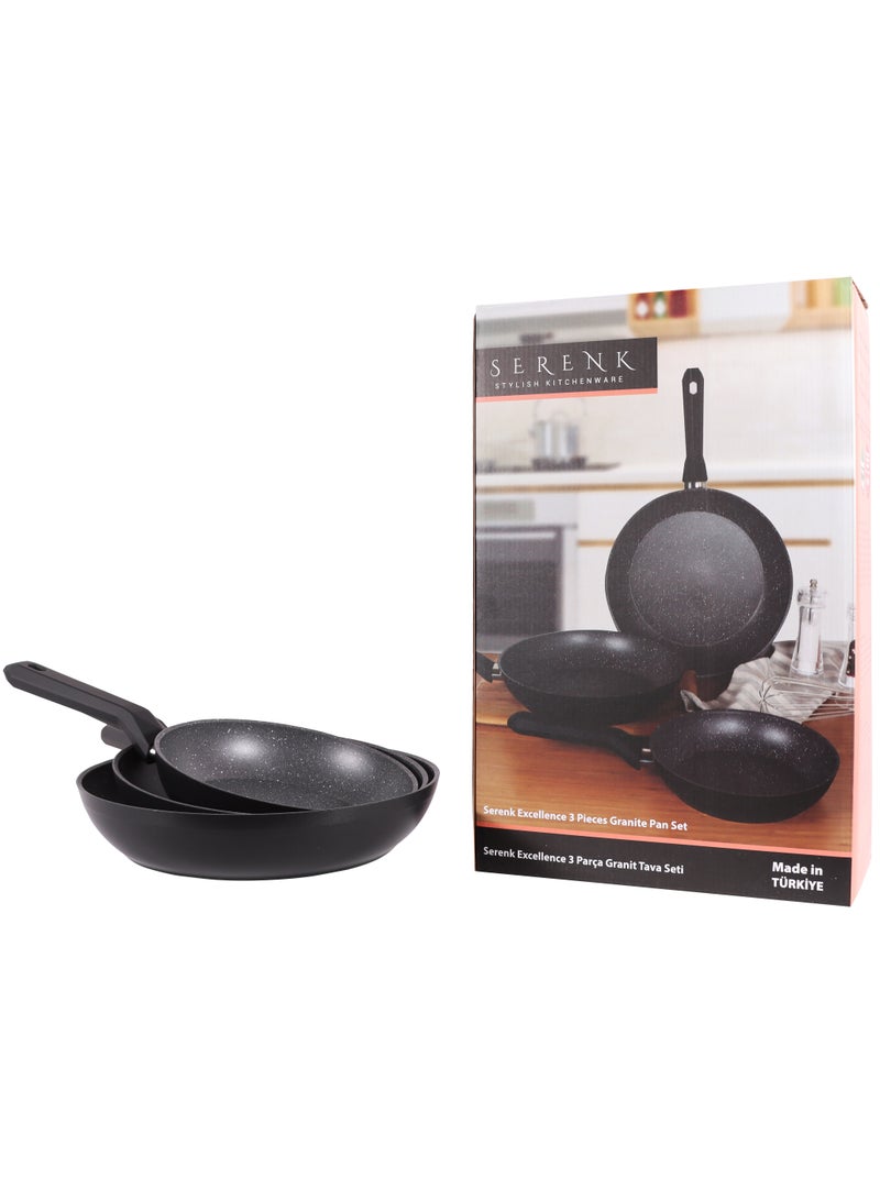 3 Pieces Non-Stick Granite Frying Pans, Non-Toxic Granite Cookware Set, 20cm 24cm 28cm Frying Pan Set with Induction Base, Cooking Skillet for Stir Fries, Dishwasher Safe, PFOA Free, Serenk Excellence Pan Series