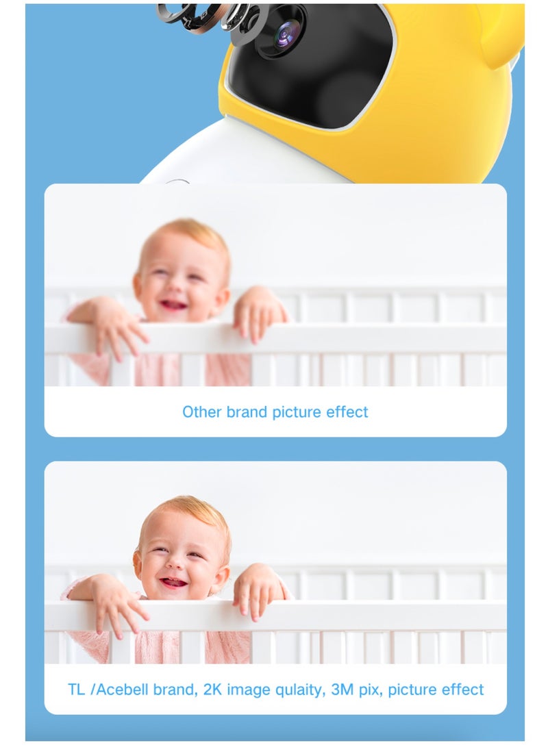 Baby Monitor Toddler Security Portable Wifi Camera Smart Control Wireless Remote Access 1080P Video Rotation Digital Two-way Audio, 5 inch HD Screen Display, Vox Mode Infrared Night Vision Teddy Webcam( Honey Yellow Bear)