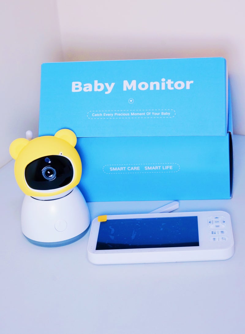 Baby Monitor Toddler Security Portable Wifi Camera Smart Control Wireless Remote Access 1080P Video Rotation Digital Two-way Audio, 5 inch HD Screen Display, Vox Mode Infrared Night Vision Teddy Webcam( Honey Yellow Bear)