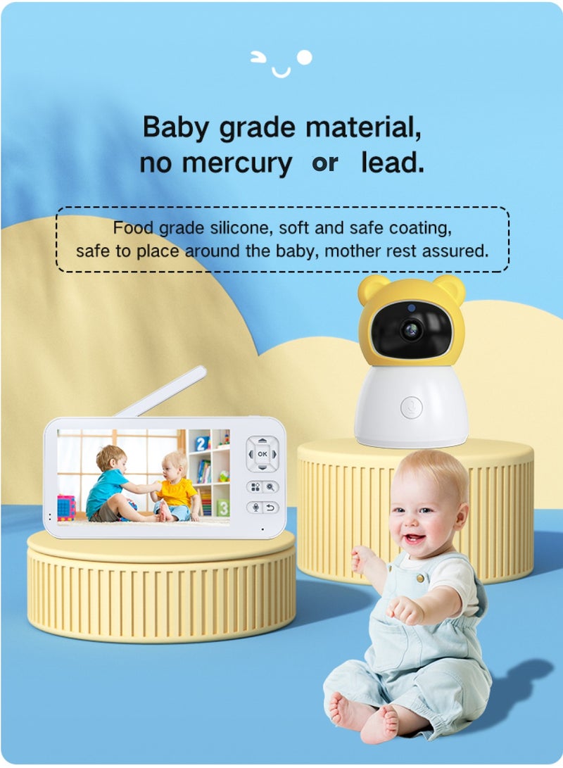 Baby Monitor Toddler Security Portable Wifi Camera Smart Control Wireless Remote Access 1080P Video Rotation Digital Two-way Audio, 5 inch HD Screen Display, Vox Mode Infrared Night Vision Teddy Webcam( Honey Yellow Bear)