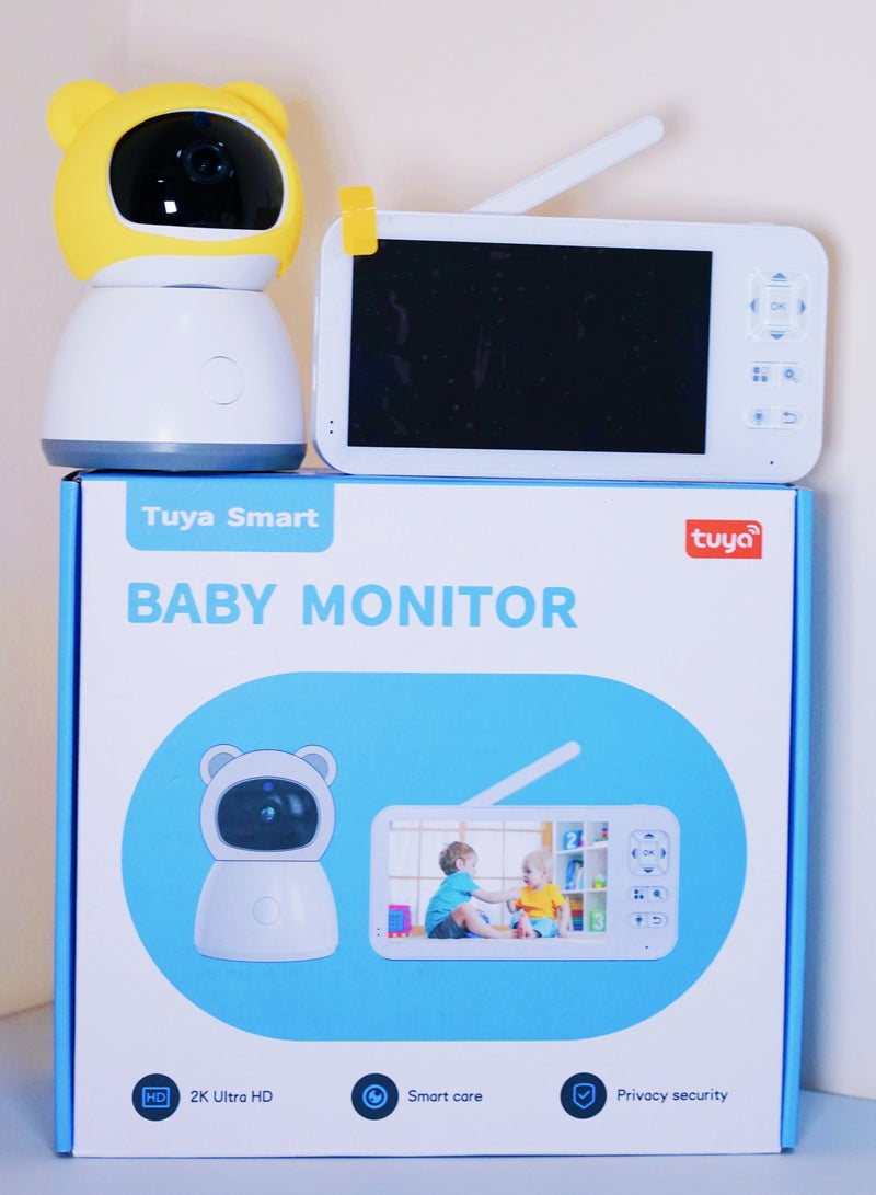Baby Monitor Toddler Security Portable Wifi Camera Smart Control Wireless Remote Access 1080P Video Rotation Digital Two-way Audio, 5 inch HD Screen Display, Vox Mode Infrared Night Vision Teddy Webcam( Honey Yellow Bear)