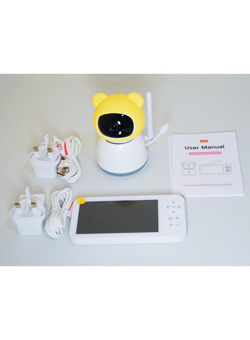 Baby Monitor Toddler Security Portable Wifi Camera Smart Control Wireless Remote Access 1080P Video Rotation Digital Two-way Audio, 5 inch HD Screen Display, Vox Mode Infrared Night Vision Teddy Webcam( Honey Yellow Bear)