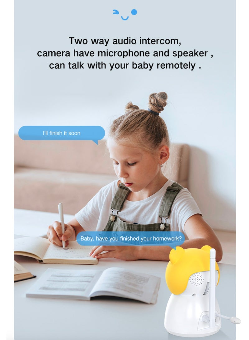Baby Monitor Toddler Security Portable Wifi Camera Smart Control Wireless Remote Access 1080P Video Rotation Digital Two-way Audio, 5 inch HD Screen Display, Vox Mode Infrared Night Vision Teddy Webcam( Honey Yellow Bear)