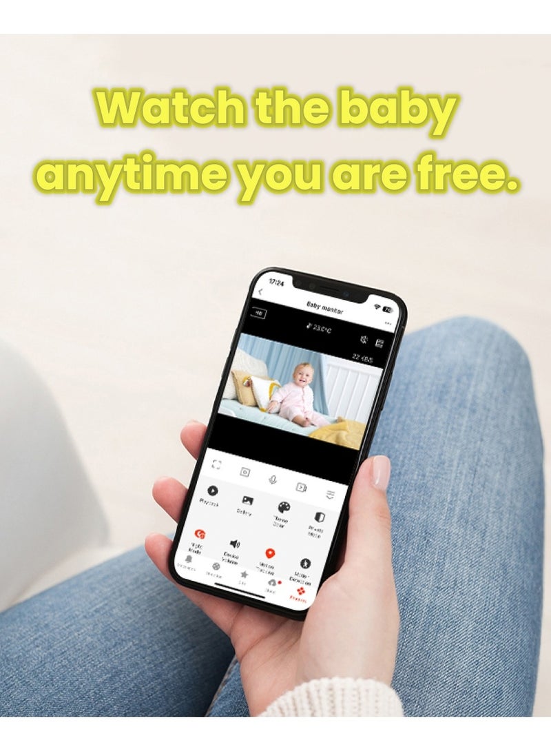 Baby Monitor Toddler Security Portable Wifi Camera Smart Control Wireless Remote Access 1080P Video Rotation Digital Two-way Audio, 5 inch HD Screen Display, Vox Mode Infrared Night Vision Teddy Webcam( Honey Yellow Bear)