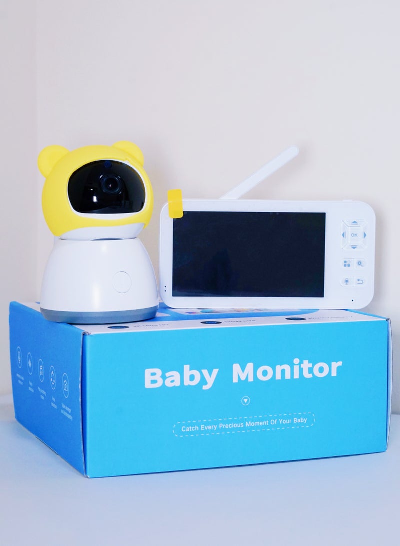 Baby Monitor Toddler Security Portable Wifi Camera Smart Control Wireless Remote Access 1080P Video Rotation Digital Two-way Audio, 5 inch HD Screen Display, Vox Mode Infrared Night Vision Teddy Webcam( Honey Yellow Bear)
