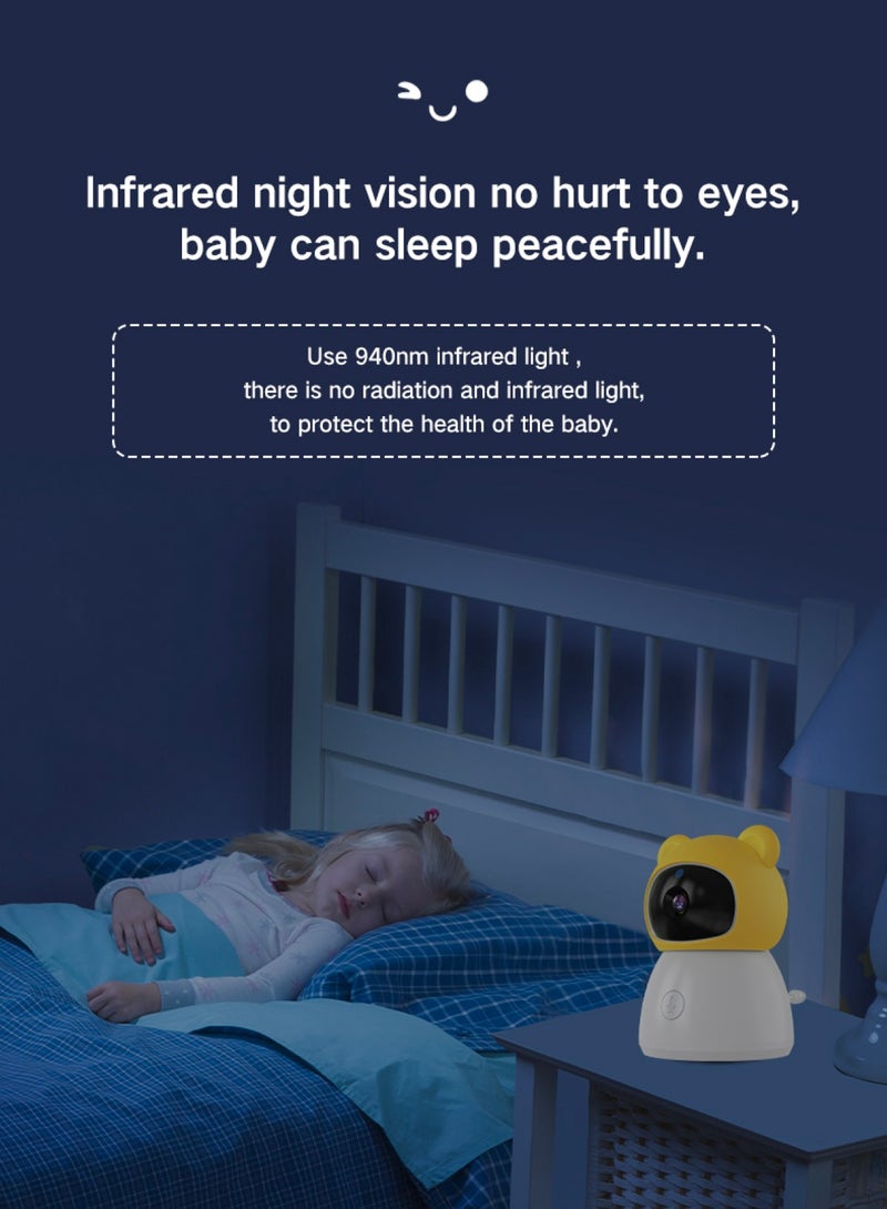 Baby Monitor Toddler Security Portable Wifi Camera Smart Control Wireless Remote Access 1080P Video Rotation Digital Two-way Audio, 5 inch HD Screen Display, Vox Mode Infrared Night Vision Teddy Webcam( Honey Yellow Bear)