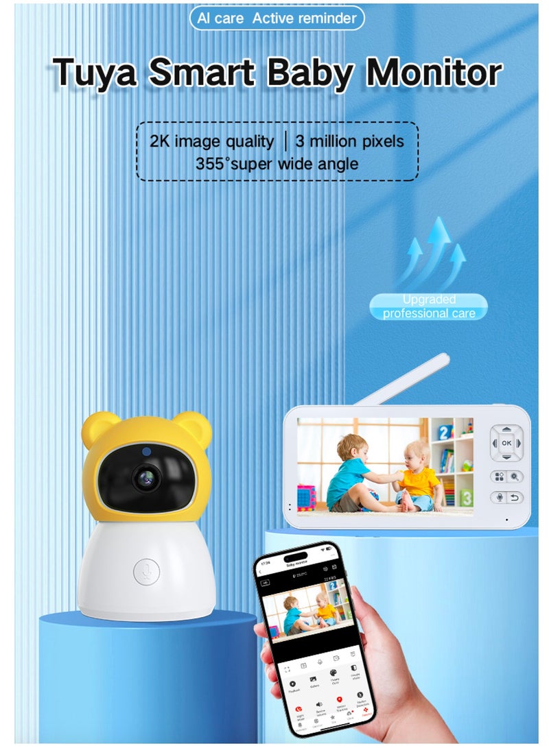 Baby Monitor Toddler Security Portable Wifi Camera Smart Control Wireless Remote Access 1080P Video Rotation Digital Two-way Audio, 5 inch HD Screen Display, Vox Mode Infrared Night Vision Teddy Webcam( Honey Yellow Bear)