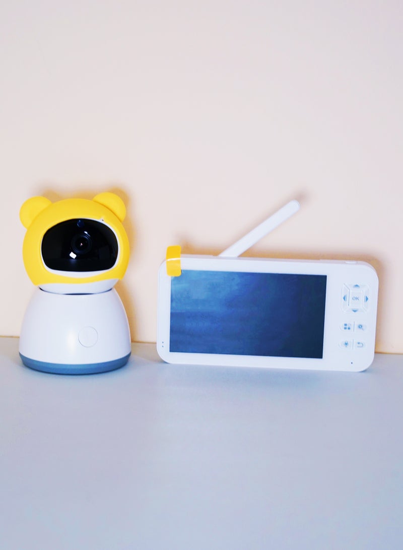 Baby Monitor Toddler Security Portable Wifi Camera Smart Control Wireless Remote Access 1080P Video Rotation Digital Two-way Audio, 5 inch HD Screen Display, Vox Mode Infrared Night Vision Teddy Webcam( Honey Yellow Bear)