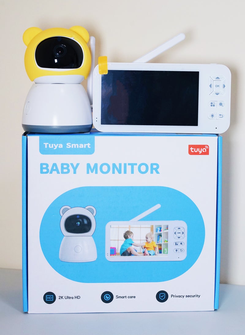 Baby Monitor Toddler Security Portable Wifi Camera Smart Control Wireless Remote Access 1080P Video Rotation Digital Two-way Audio, 5 inch HD Screen Display, Vox Mode Infrared Night Vision Teddy Webcam( Honey Yellow Bear)