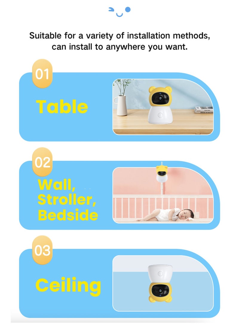 Baby Monitor Toddler Security Portable Wifi Camera Smart Control Wireless Remote Access 1080P Video Rotation Digital Two-way Audio, 5 inch HD Screen Display, Vox Mode Infrared Night Vision Teddy Webcam( Honey Yellow Bear)
