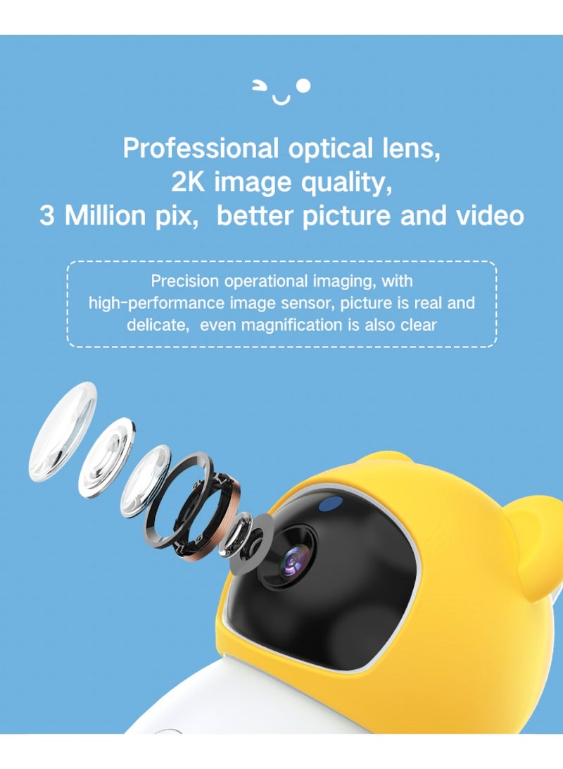 Baby Monitor Toddler Security Portable Wifi Camera Smart Control Wireless Remote Access 1080P Video Rotation Digital Two-way Audio, 5 inch HD Screen Display, Vox Mode Infrared Night Vision Teddy Webcam( Honey Yellow Bear)