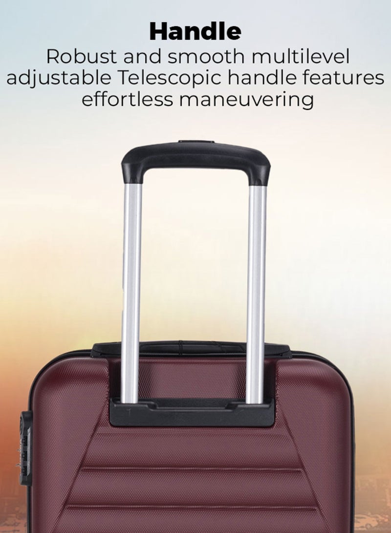 ABS Hardside 3-Piece Trolley Luggage Set, Spinner Wheels with Number Lock 20/24/28 Inches - Burgundy