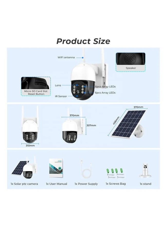 JORTAN 6MP 4G Wireless Solar Outdoor Camera, Color Night Vision, IP66 Weatherproof, Motion Detection, Motion Tracking, Two Way Talking, 10800 mAh Big Battery, 8 Watt Solar Panel, 24/7 Recording.