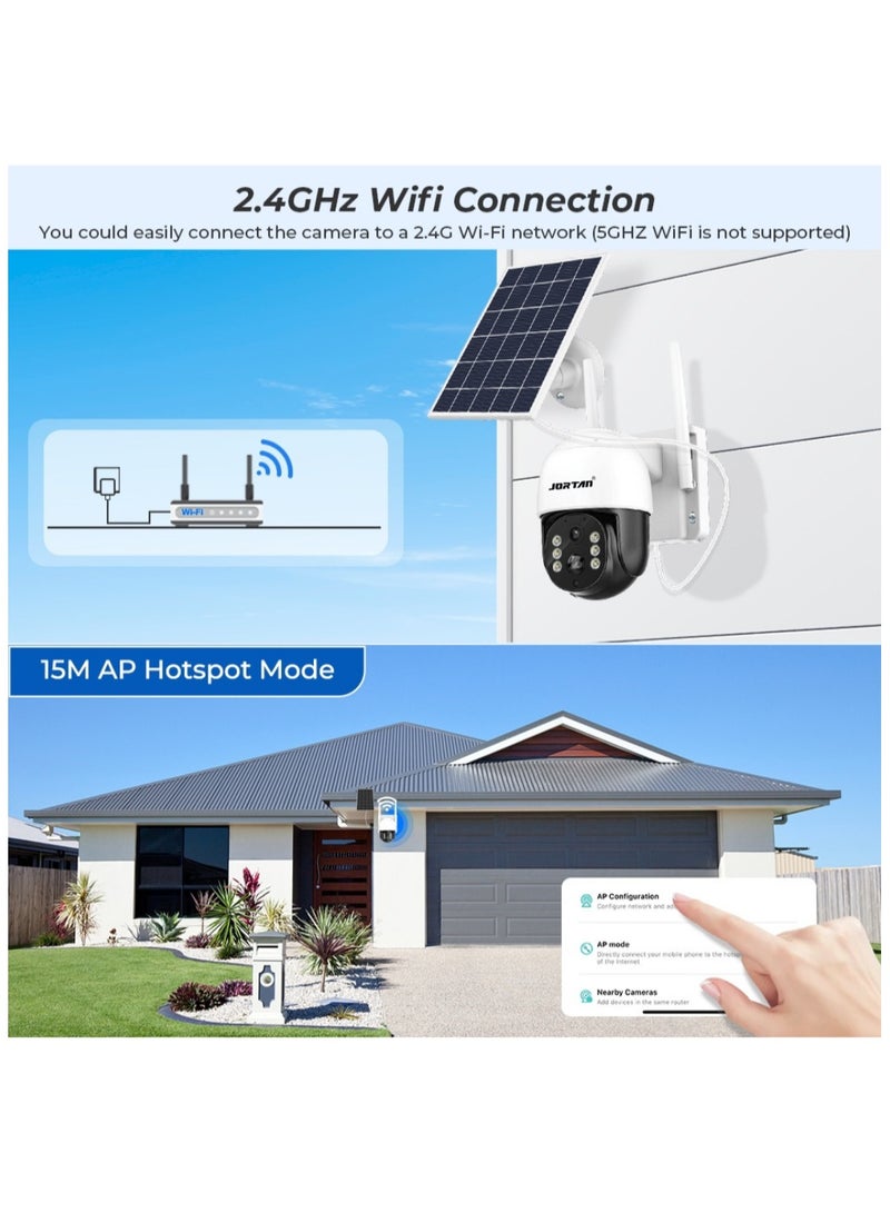 JORTAN 6MP 4G Wireless Solar Outdoor Camera, Color Night Vision, IP66 Weatherproof, Motion Detection, Motion Tracking, Two Way Talking, 10800 mAh Big Battery, 8 Watt Solar Panel, 24/7 Recording.