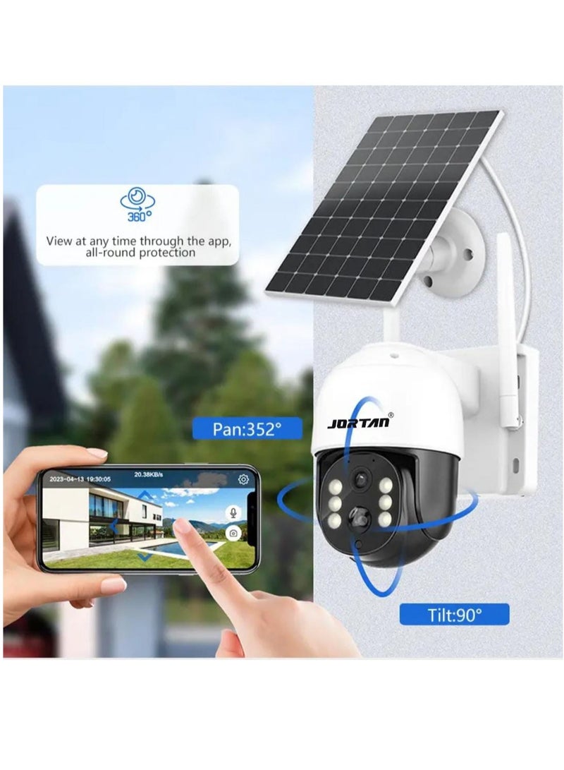 JORTAN 6MP 4G Wireless Solar Outdoor Camera, Color Night Vision, IP66 Weatherproof, Motion Detection, Motion Tracking, Two Way Talking, 10800 mAh Big Battery, 8 Watt Solar Panel, 24/7 Recording.