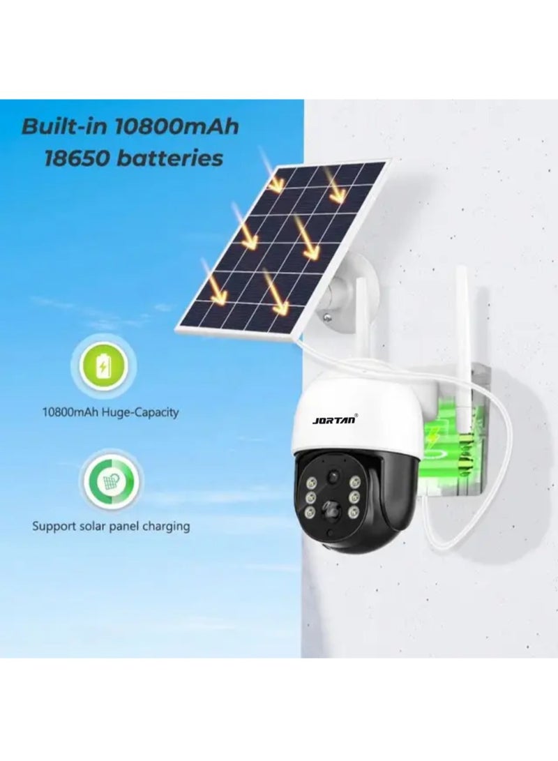 JORTAN 6MP 4G Wireless Solar Outdoor Camera, Color Night Vision, IP66 Weatherproof, Motion Detection, Motion Tracking, Two Way Talking, 10800 mAh Big Battery, 8 Watt Solar Panel, 24/7 Recording.