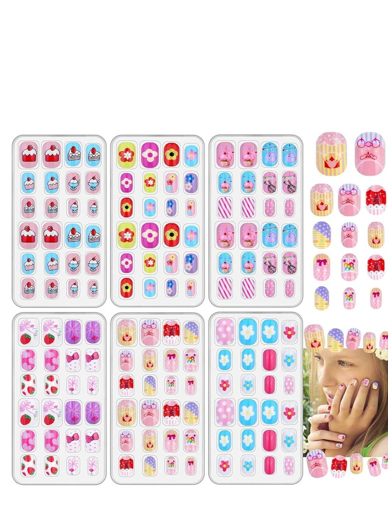 Kids Press on Nails Children Fake Artificial Tips Girls Full Cover Short False Fingernails Decoration 144 Pieces