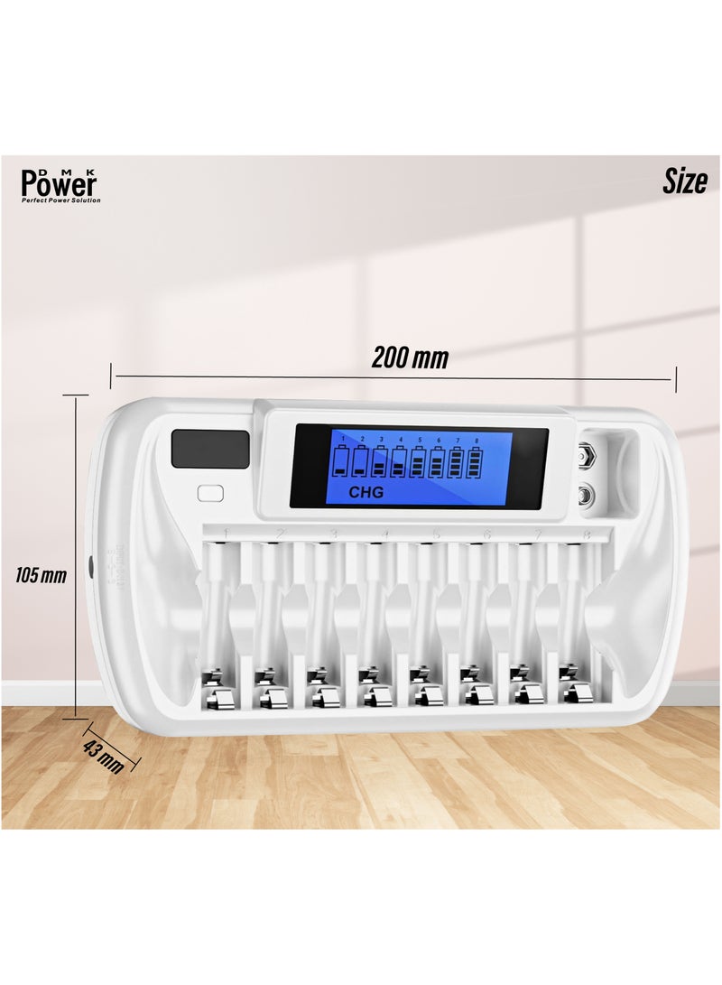 DMK Power TC-Q99 8 + 1 Slot Battery Charger for AA AAA Ni-MH Ni-CD 9V Li-ion Batteries - DC 12V Input, Fast Charging, Intelligent Protection.