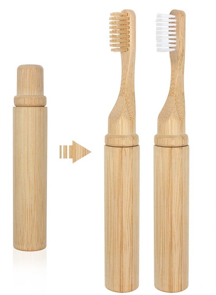 Portable Bamboo Toothbrushes,2 Pcs of Organic Natural Folding Toothbrush with Soft Bristle, Biodegradable Wooden Toothbrush, Plastic-Free, Eco-Friendly