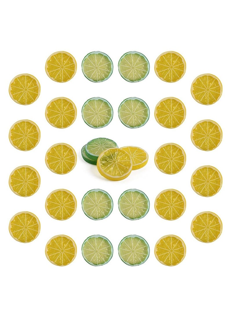 Highly realistic home party decorative model of artificial lemon slice fruit (20 yellow +10 green)