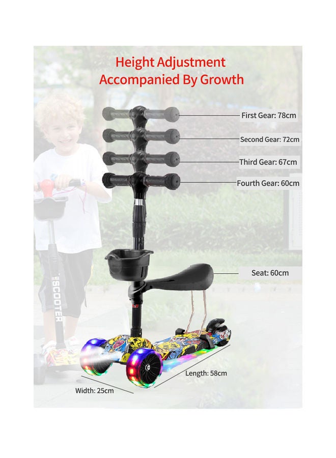 3 In 1 Flashing Wheel And Adjustable Height Foldable Scooter