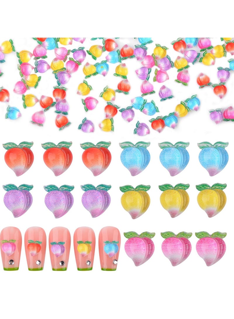 100Pcs Peach Nail Charms for Acrylic Nails 3D Flatback Resin Kawaii Candy Jelly Colors Heart Fruit Design Women Girl DIY Art Craft Accessories