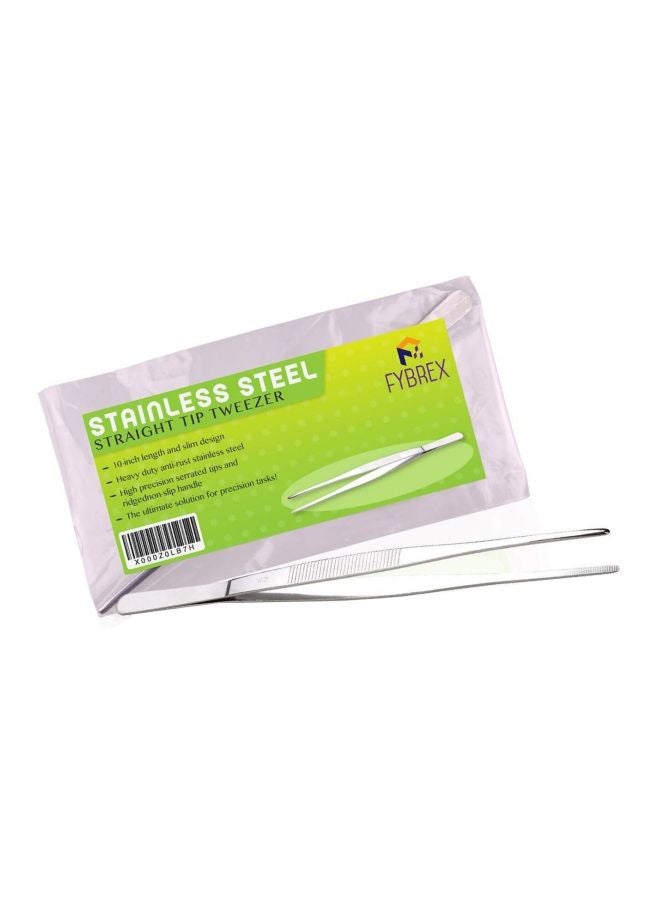Stainless Steel Straight Tip Tweezer Silver 10inch