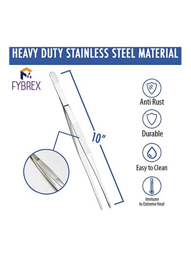 Stainless Steel Straight Tip Tweezer Silver 10inch