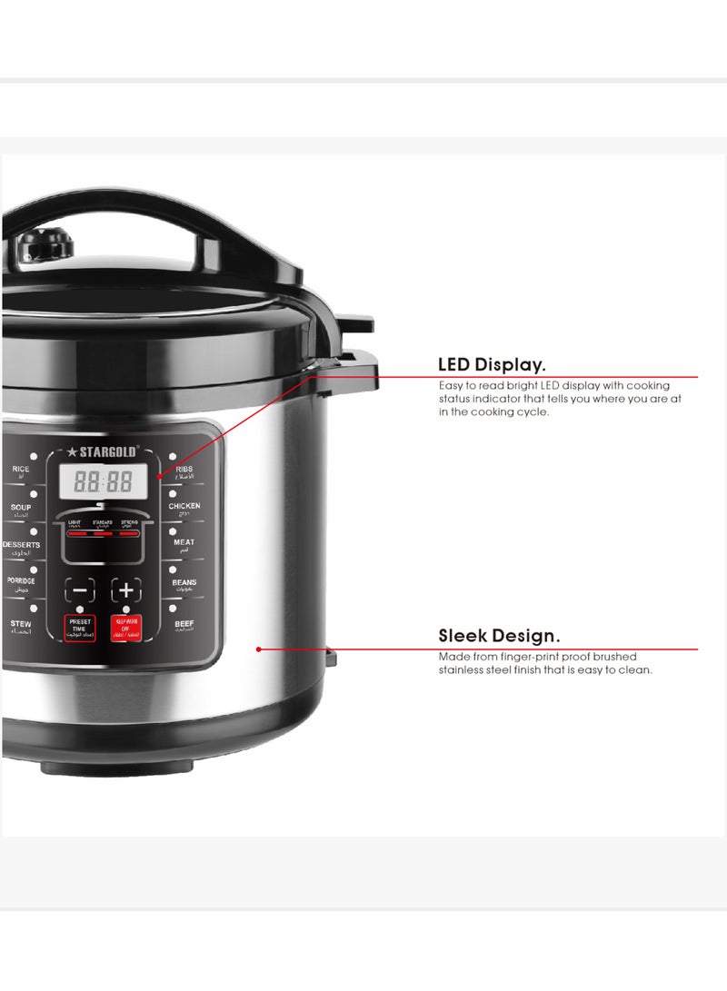 Electric Pressure Cooker Stainless Steel Body Touch Programmable 8L Capacity 1300 Watts