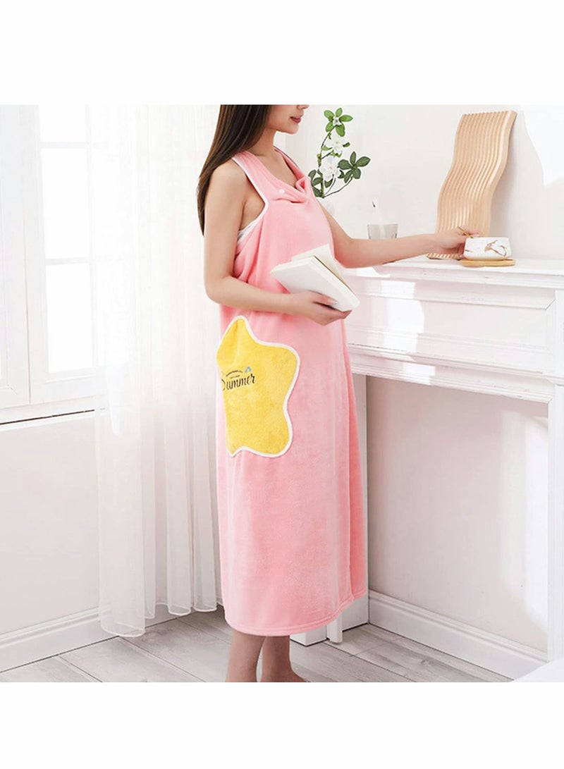 Plush Bathrobe for Women, Thick Winter with Strap, Sleepwear Bathrobes Nightdress Soft Flannel, Shoulder Wearable, Water Absorption Quick Dry Body Towel Home (Size L)