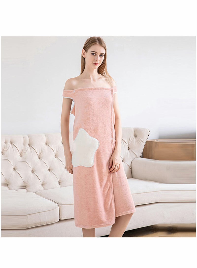 Plush Bathrobe for Women, Thick Winter with Strap, Sleepwear Bathrobes Nightdress Soft Flannel, Shoulder Wearable, Water Absorption Quick Dry Body Towel Home (Size L)