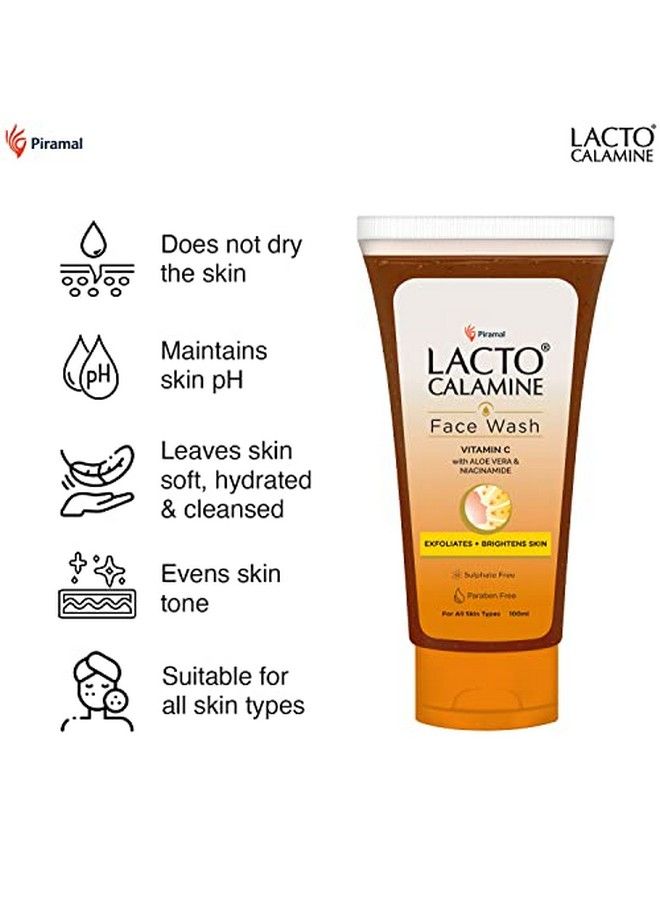 Vitamin C Face Wash With Aloe Vera & Niacinamide For Bright And Glowing Skin; Exfoliates Skin Reduces Pigmentation No Parabens No Sulphates (100 Ml * Pack Of 3) Orange